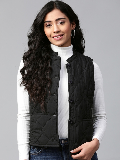

AURELIA Women Black Solid Quilted Jacket