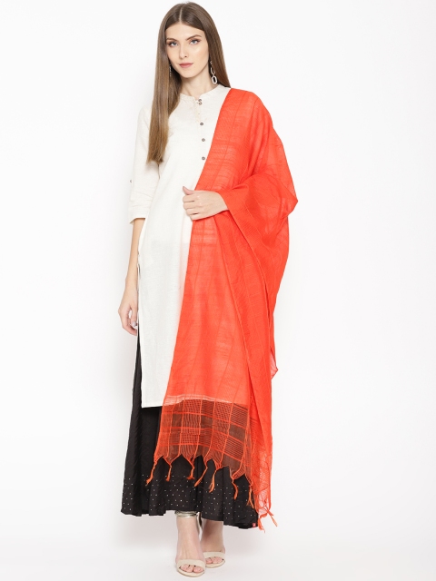 

AURELIA Orange Self-Checked Dupatta