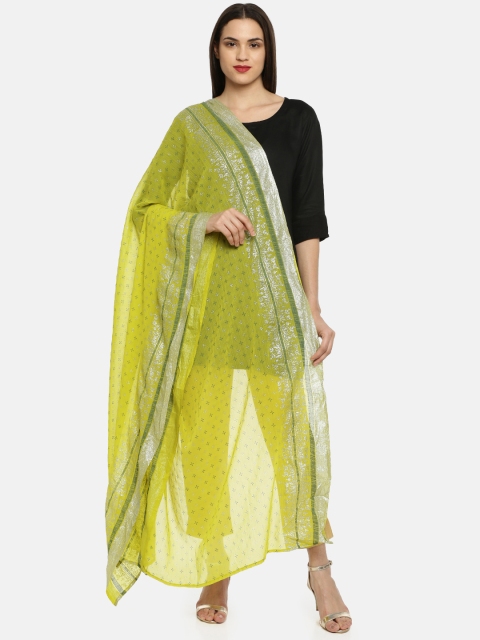

AURELIA Lime Green & Silver Printed Dupatta