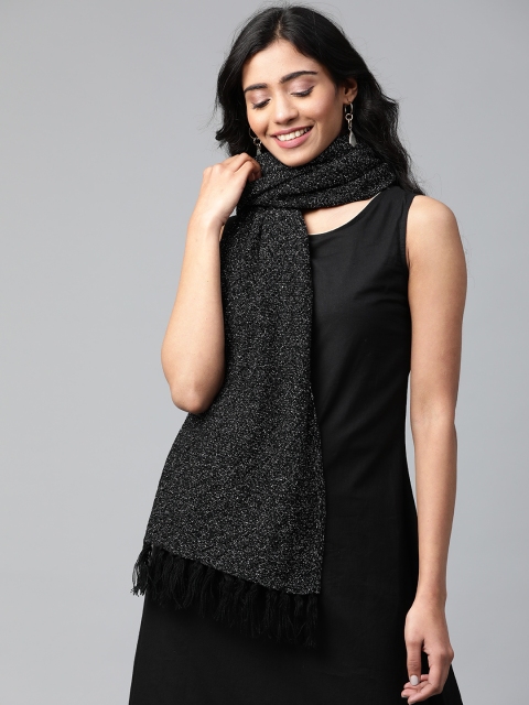 

AURELIA Women Black & Silver Woven-Design Shawl