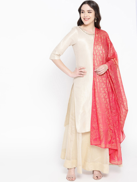 

AURELIA Pink & Golden Printed Dupatta