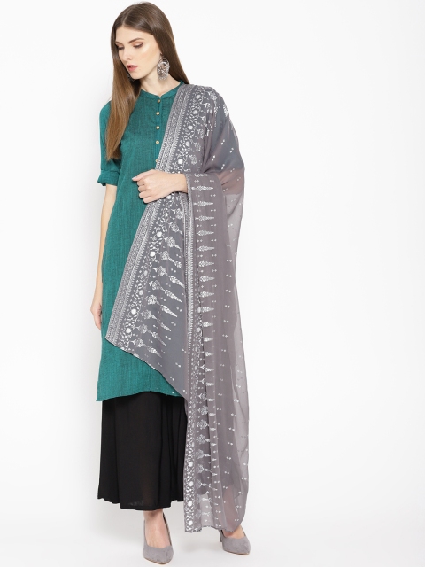 

AURELIA Charcoal Grey & Silver Printed Dupatta