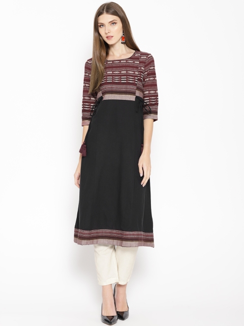 

AURELIA Women Black & Maroon Yoke Design A-Line Kurta