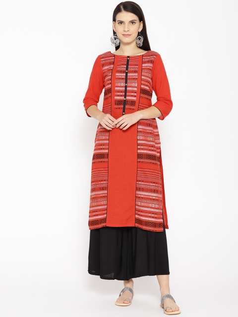 

AURELIA Women Red Woven Design Straight Kurta