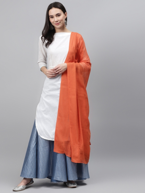 

AURELIA Orange Checked Pure Cotton Dupatta