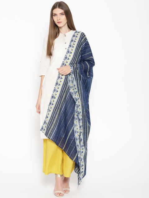 

AURELIA Navy Blue & White Striped Pure Cotton Dupatta