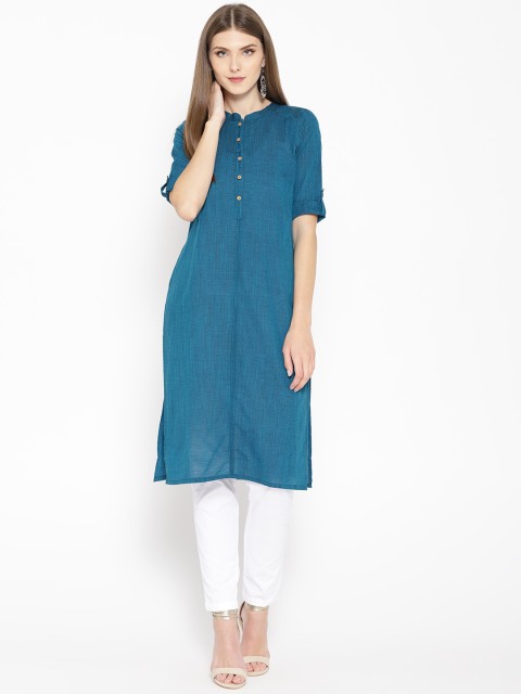 

AURELIA Women Teal Blue Solid Straight Kurta