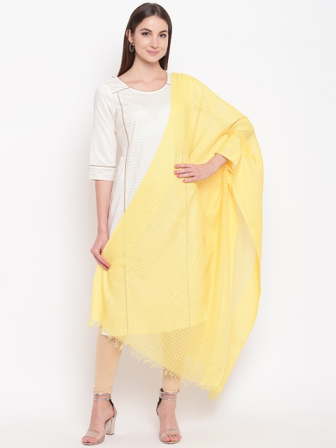 

AURELIA Yellow Self-Checked Pure Cotton Dupatta