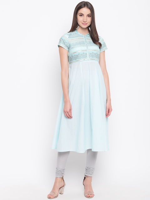 

AURELIA Women Sea Green Yoke Design Anarkali Kurta