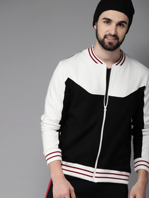 

HERE&NOW Men Black & White Colourblocked Sweatshirt