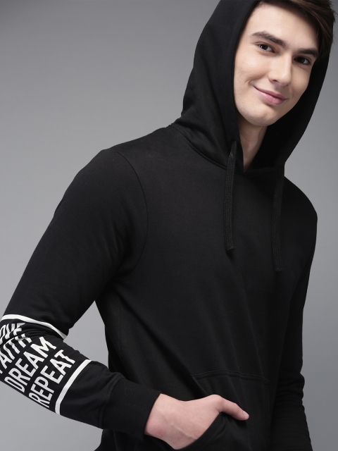 

HERE&NOW Men Black Solid Hooded Sweatshirt