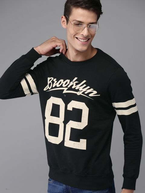 

HERE&NOW Men Black & Off-White Printed Sweatshirt