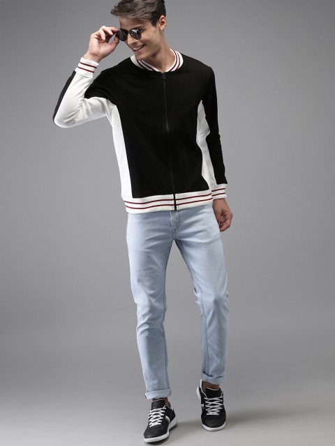 

HERE&NOW Men Black & White Colourblocked Bomber Jacket Jacket