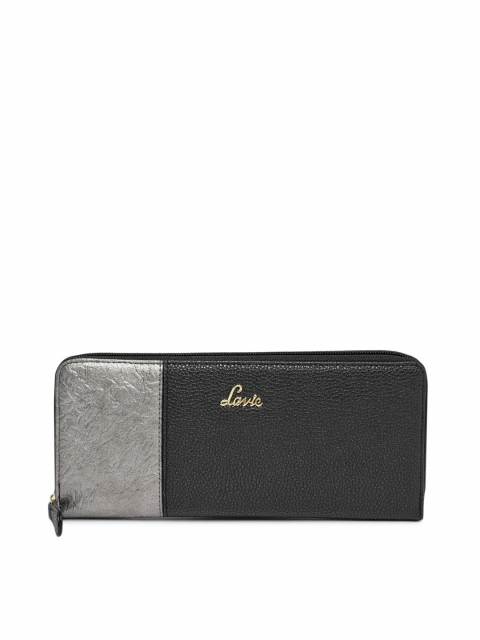

Lavie Women Black & Silver-Toned Colourblocked Zip Around Wallet