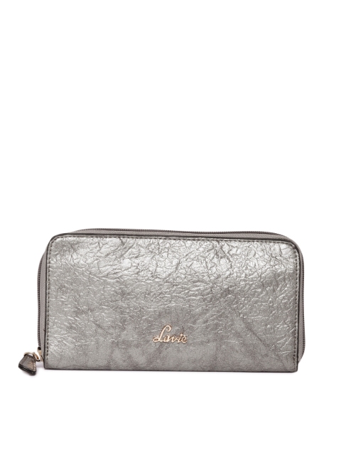

Lavie Women Silver-Toned Textured Zip Around Wallet