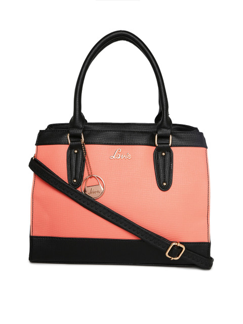 

Lavie Women Black & Coral Colourblocked Handheld Bag