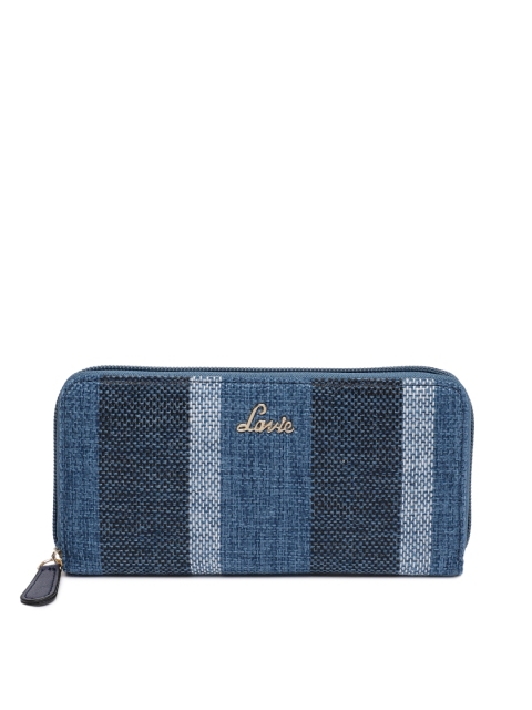 

Lavie Women Blue & Black Self Design Zip Around Wallet