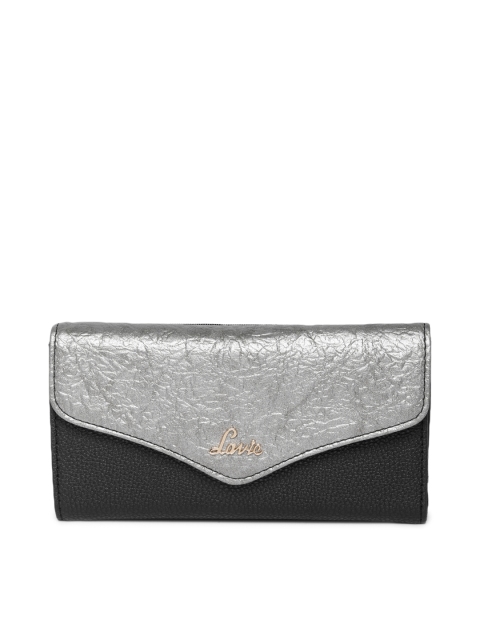 

Lavie Women Black & Gunmetal-Toned Colourblocked Three Fold Wallet