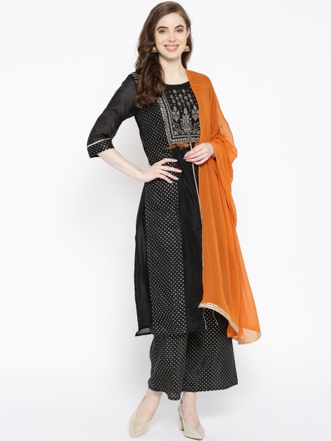 

AURELIA Women Black & Golden Printed Kurta with Palazzos & Dupatta