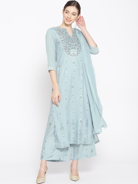 

AURELIA Women Blue Printed Kurta with Palazzos & Dupatta
