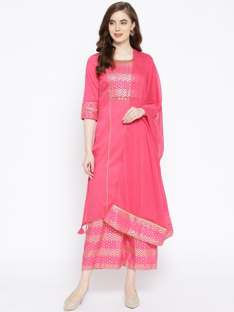 

AURELIA Women Pink & Golden Yoke Design Kurta with Palazzos & Dupatta