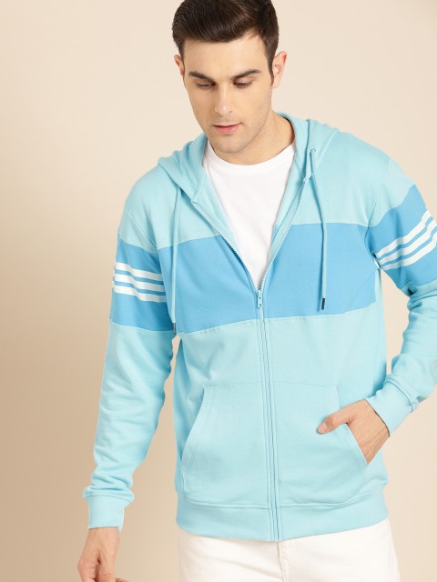 

ether Men Blue Colourblocked Hooded Sweatshirt