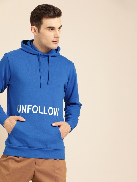 

ether Men Blue Printed Hooded Sweatshirt