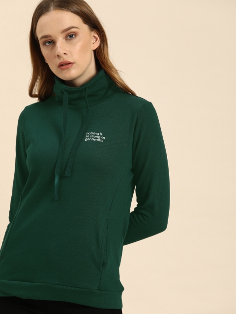 

ether Women Green Solid Sweatshirt