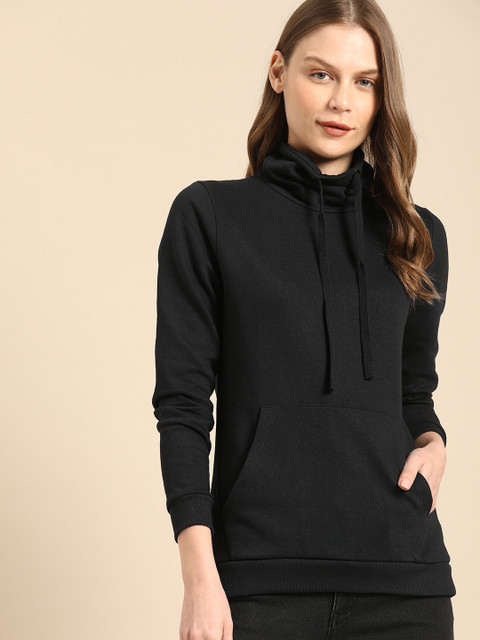 

ether Women Black Solid Sweatshirt