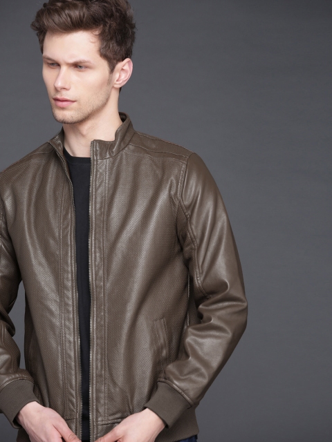 

WROGN Men Brown Solid Slim Fit Bomber Jacket