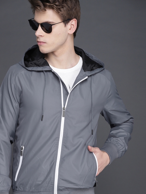 

WROGN Men Grey Solid Bomber Jacket
