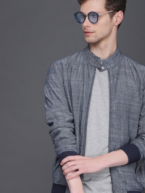 

WROGN Men Navy Blue Solid Open Front Jacket