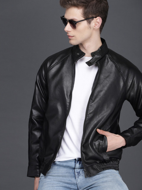 

WROGN Men Black Solid Slim Fit Lightweight Bomber Jacket