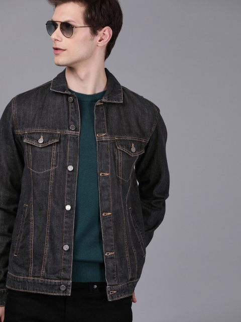 

WROGN Men Black Solid Slim Fit Denim Jacket