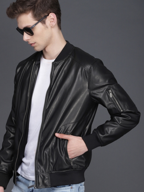 

WROGN Men Black Solid Slim Fit Bomber Jacket