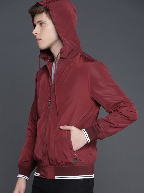 

WROGN Men Maroon Solid Bomber Jacket