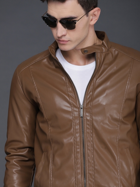 

WROGN Men Brown Solid Slim Fit Bomber Jacket