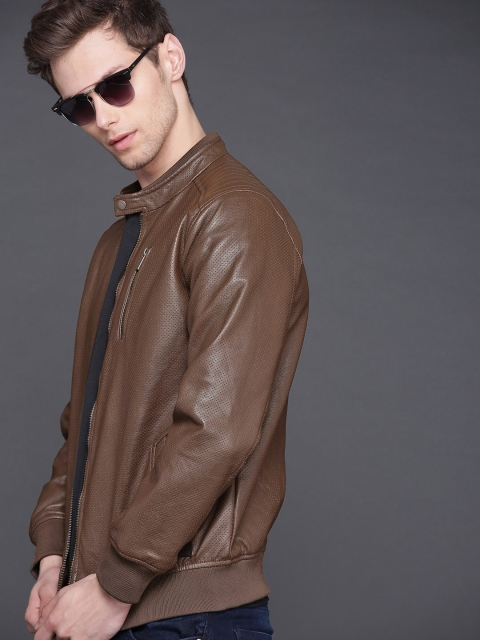 

WROGN Men Brown Solid Slim Fit Bomber Jacket