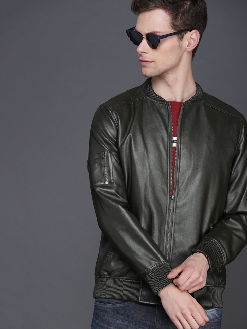 

WROGN Men Olive Green Slim Fit Solid Bomber Jacket