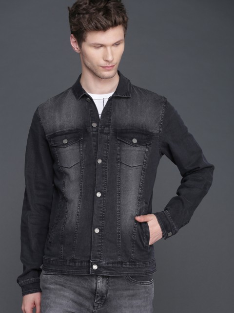 

WROGN Men Black Solid Washed Denim Jacket
