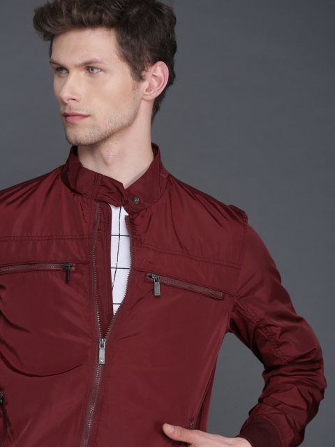 

WROGN Men Maroon Solid Bomber Jacket