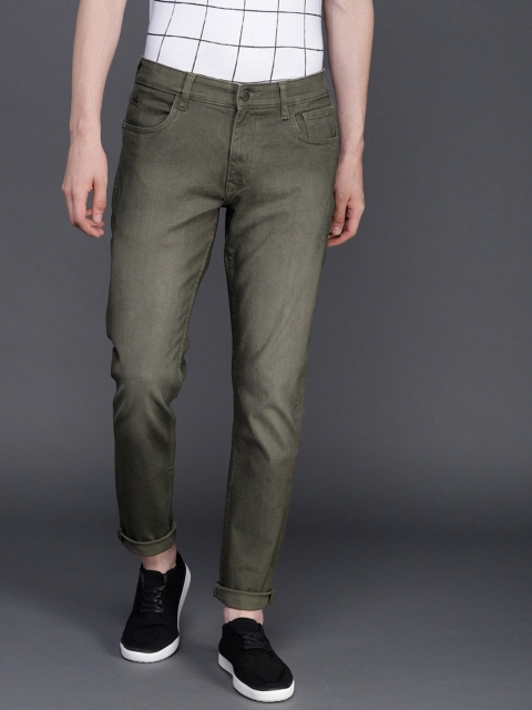 

WROGN Men Olive Green Slim Fit Mid-Rise Clean Look Stretchable Jeans