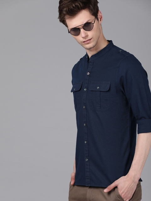 

WROGN Men Navy Blue Slim Fit Solid Casual Shirt