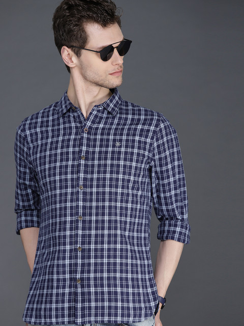 

WROGN Men Navy Blue Slim Fit Checked Casual Shirt