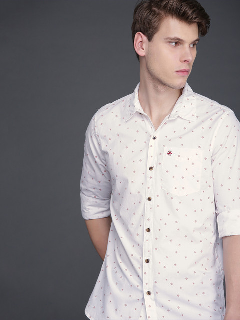 

WROGN Men White Slim Fit Printed Casual Shirt