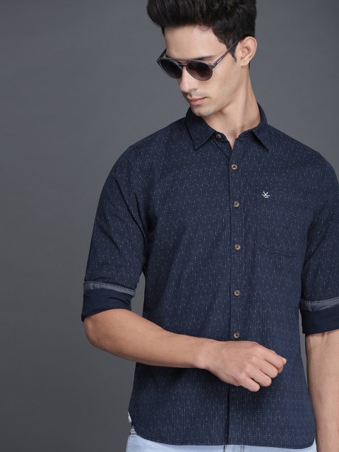

WROGN Men Navy Blue Slim Fit Printed Casual Shirt