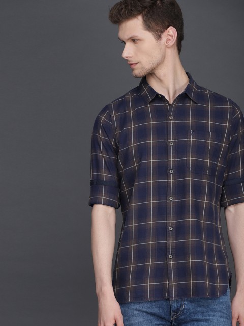 

WROGN Men Brown & Navy Blue Slim Fit Checked Casual Shirt
