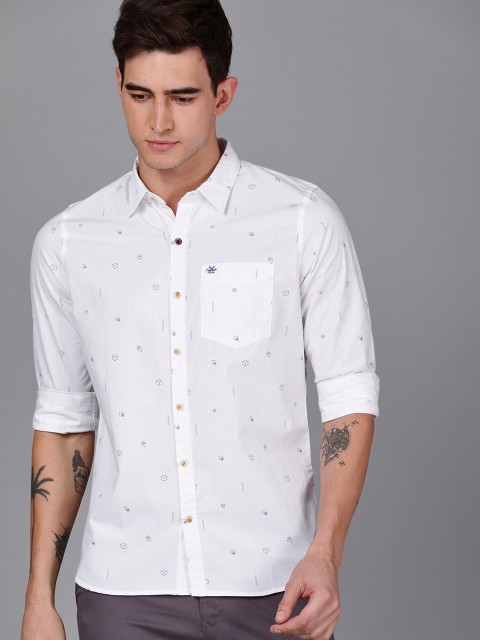 

WROGN Men White & Blue Slim Fit Printed Casual Shirt