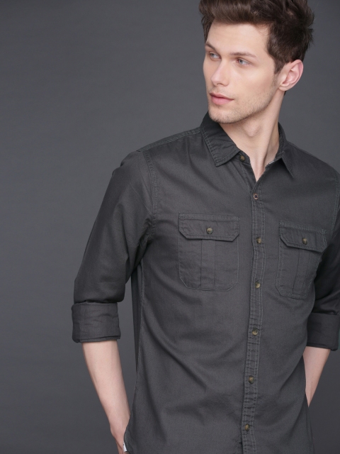 

WROGN Men Charcoal Grey Slim Fit Solid Casual Shirt