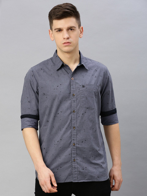 

WROGN Men Blue & Black Slim Fit Geometric Printed Casual Shirt